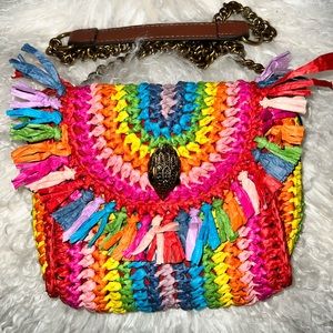 KURT GEIGER LONDON MINI KENSINGTON RAINBOW RAFFIA CROSSBODY BAG